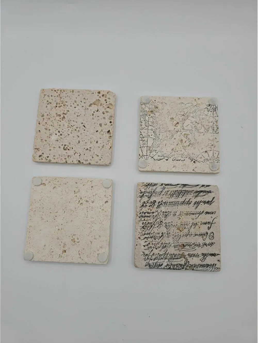 Vintage Style Botanical Travertine Tile Coaster Set 4 Handmade Cottagecore Decor